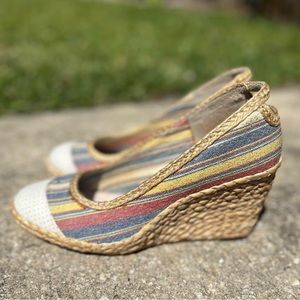 Raquel Women’s Shoe Size 7 JAYWALK SIZE UK 5 EU 38 NAVY YELLOW COURT WEDGE HEELS